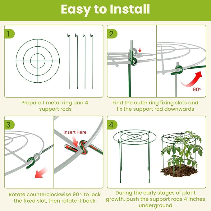 6 Pack Peony Cages and Supports, 12" x 24" Tall Peonies Support Cage | Heavy Duty Metal Peony Stakes and Supports for Rose Hydrangea Flower Plant