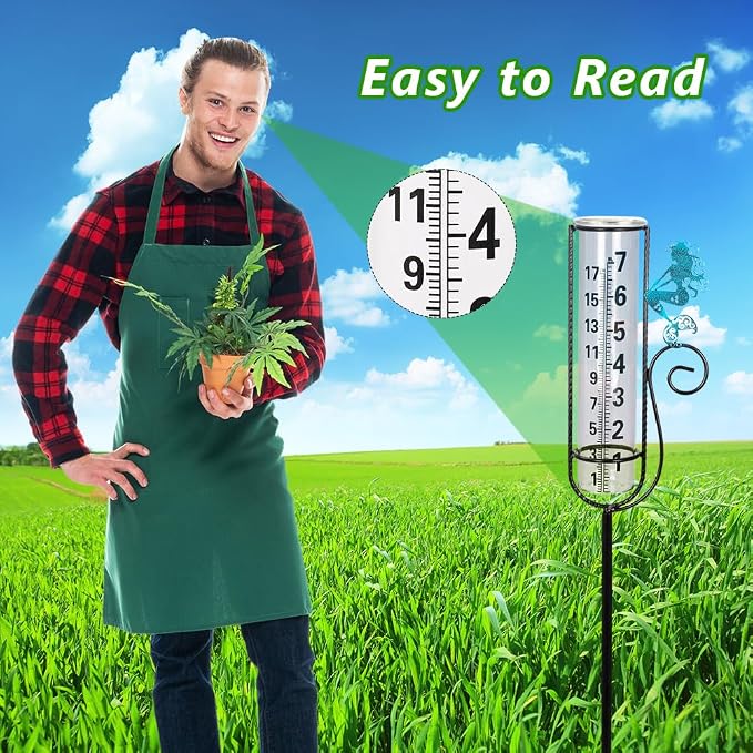 Stargarden Rain Gauge Outdoor, Mermaid Rain Gauge with Metal Stake, Decorative Rain Measure Tool for Lawn, Garden, Outdoor