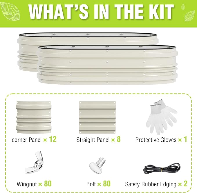 WORKPRO 2PK 4x2x1ft Outdoor Galvanized Raised Garden Bed Kit, Rust & Corrosion Protection, Easy Assembly, Safe Edge, Ideal for Vegetables & Flowers, White
