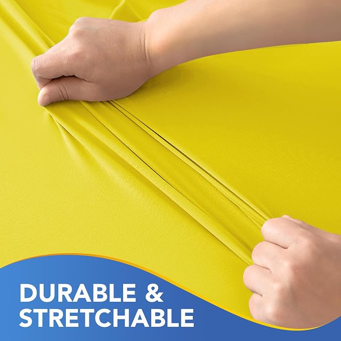 Fitted Tablecloth for 6 Foot Rectangle Tables-4 Pack Yellow Elastic Outdoor Picnic Table Cover-Spandex Stretch Folding Table Cloths 6 ft for Camping Dining Room Patio Kitchen Banquet Party