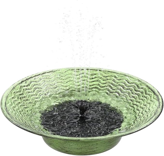 Solar Bird Bath for Outdoors, Metal Solar Birdbath Fountain with 4 Nozzles, 12.4" Bird Bath Fountain for Outside Garden Patio Lawn Decor (Green)