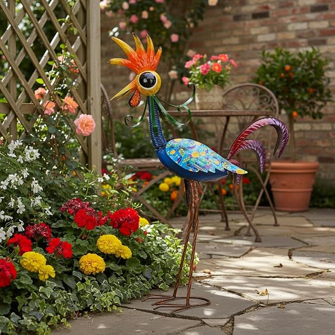 Metal Wacky Rooster Garden Statue, 31.5'' Rooster Decor Yard Statue Decorations Outdoor, Chicken Yard Art for Outside, Patio, Backyard, Lawn(Royal Blue)