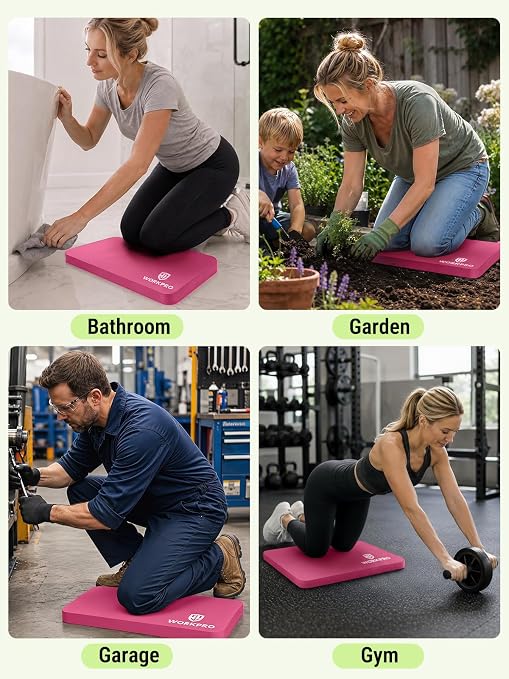 WORKPRO Extra Thick Kneeling Pad, 2-Pack, Soft NBR Foam Cushioning for Knee, Large Foam Kneeler Mat for Gardening, Bathing Baby, Exercise, Workout Supplies, 17.5 x 11 x 1.5 in, Pink