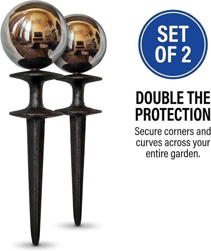 Lulu Decor, Garden Silver Gazing Ball Hose Guide, Set of 2 Strong and Decorative Hose Guide that Protects Your Plants While Providing Elegance to Your Garden
