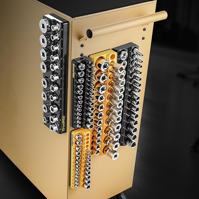 Socket Organizer, Magnetic Socket Holder Set, 4 Piece SAE & Metric Socket Trays Includes 1/4", 3/8" Drive Holds 108 Sockets