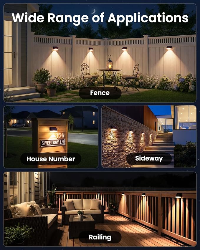 VOLISUN Solar Fence Lights Outdoor Waterproof, High Brightness LED Spot Lens Deck Lights, Fence Post Solar Lights, Solar Powered Wall Lighting Decor for Outside Patio Backyard Railing Pool, 4 Pack