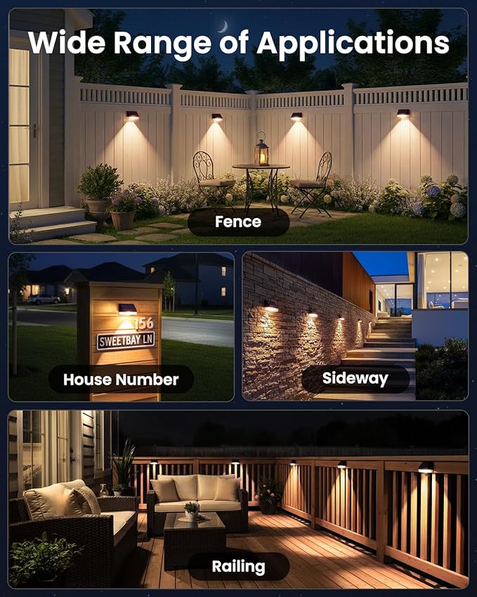 VOLISUN Solar Fence Lights 12 Pack, Fence Post Solar Lights Outdoor Waterproof with Warm White LED Spot Lens, Solar Deck Lights for Outside Wall, Deck, Patio, Yard, Rail, Garage, Pool
