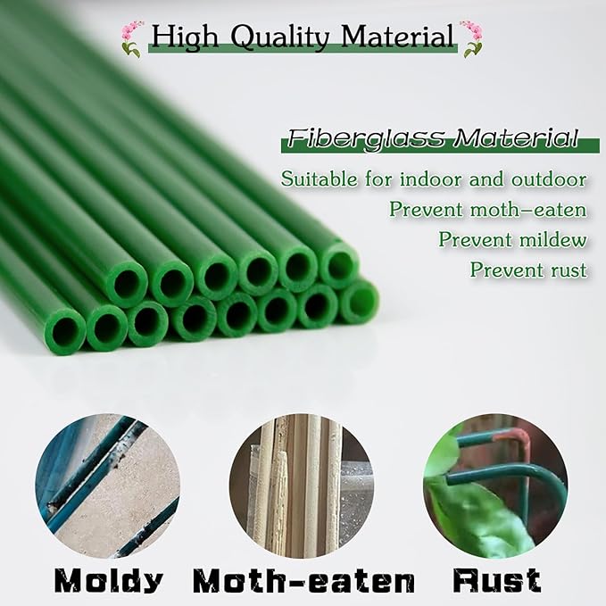 6Pcs Plant Support Stakes 17 inch SupKing Garden Orchid Sticks Extended to 3ft 4ft 5ft Plant Poles with Clips for Indoor Outdoor Potted Tomato Rose Amaryllis Vegetables Comes with 20 Ties(Green)