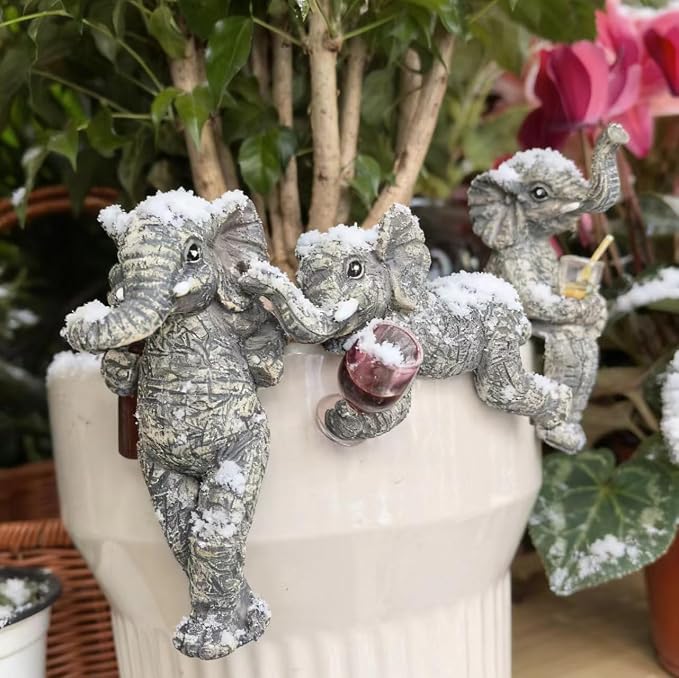 3-piece Fairy Garden Gnome Set, Beer-Drinking Gnome Resin Statue, Outdoor Decorative Item (Gray)