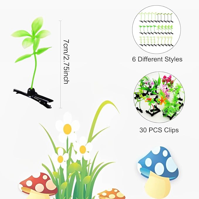 30 Pcs Bean Sprout Hair Clips, Tianhoudeger Mixed Style Plant Hairpins Flower Hair Clip Little Grass Barrette Mushroom Butterfly Headwear Hair Accessories for Women Girl School Home Party Christmas
