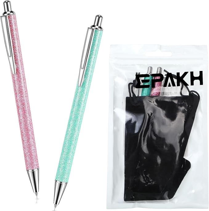 Epakh 2 Pieces Weeding Pen Vinyl Pen Pin Weeding Tool Fine Point Glitter Metal Vinyl Air Release or Car Puncturing Installation Retractable Craft Tool for DIY(Green, Pink)