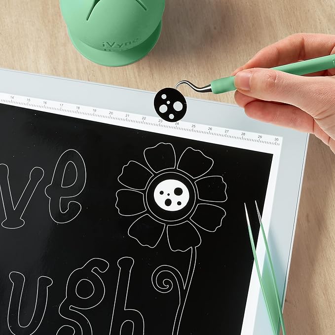 iVyne Berry and Silicone Weeding Tools - Suction Weeder, Craft Tweezer, Scrap Collector Holder, Vinyl Weeding Tool Kit for Cricut, Silhouette Accessories - Green