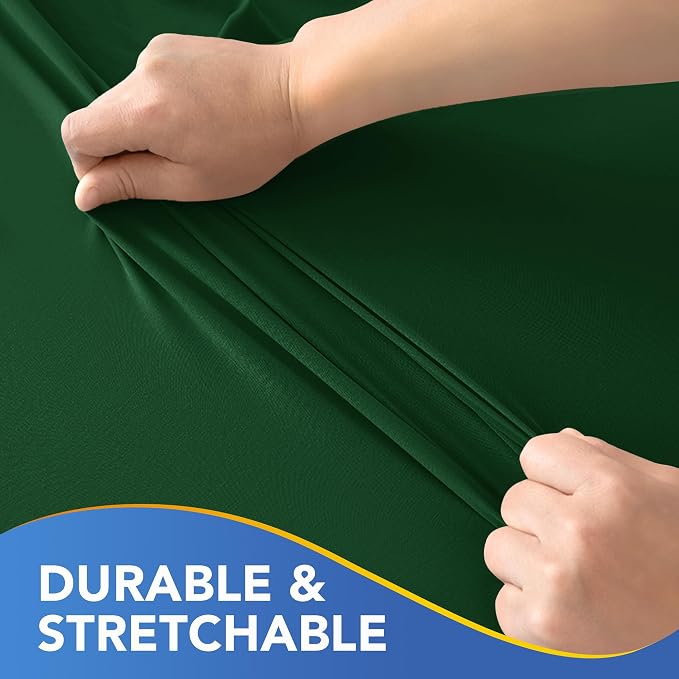 Fitted Tablecloth for 8 Foot Rectangle Tables-6 Pack Hunter Green Elastic Outdoor Picnic Table Cover-Spandex Stretch Christmas Table Cloths 8ft for Camping Dining Patio Kitchen Banquet Party