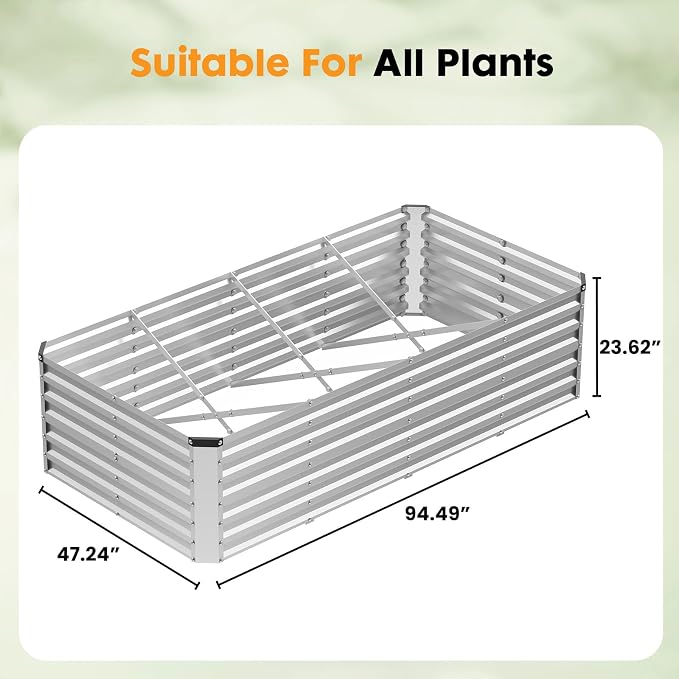 DUMOS Galvanized Raised Garden Bed Outdoor, 8x4x2ft Raised Metal Planter Box, Rust-Resistant Steel Garden Planter, Rectangular Gardening Flower Bed for Vegetables Flowers Herbs, Open Bottom