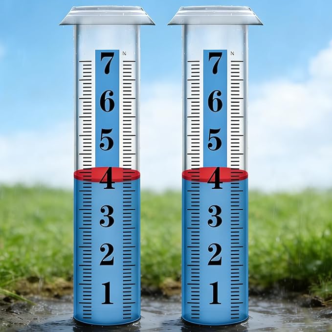 2PCS Rain Gauge Replacement Tube Plastic, Accurate Rain Gauge Outdoor, Thickened and Transparent 7" Capacity Tube with Blue Strip for Yard, 2 Rain Meter Tube with 1 Clean Brush and 2 Red Float
