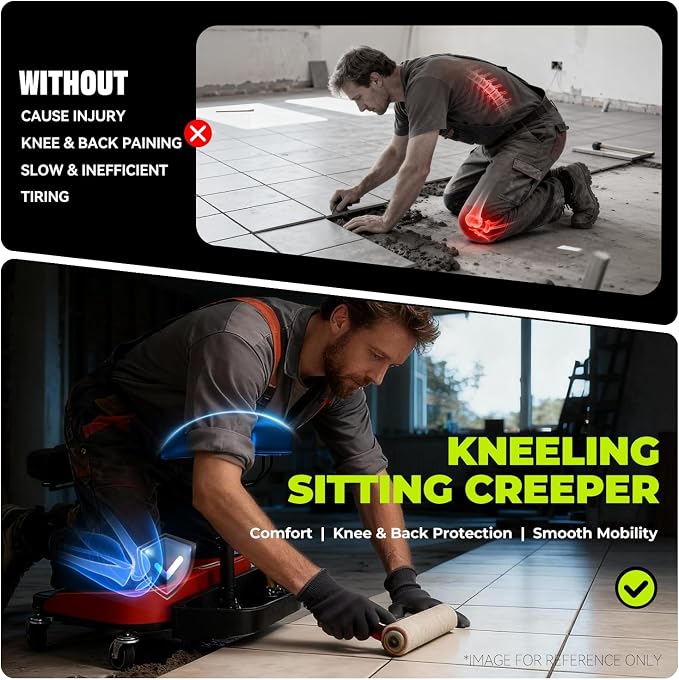 Auto Dynasty Kneeling/Sitting Creeper, 300 LBS Rolling Knee Pads with Seat and Chest Support, Knee Creeper with Swivel Casters and Tool Tray for Tile Parquet Cleaning, Auto Repair, Garden Maintenance