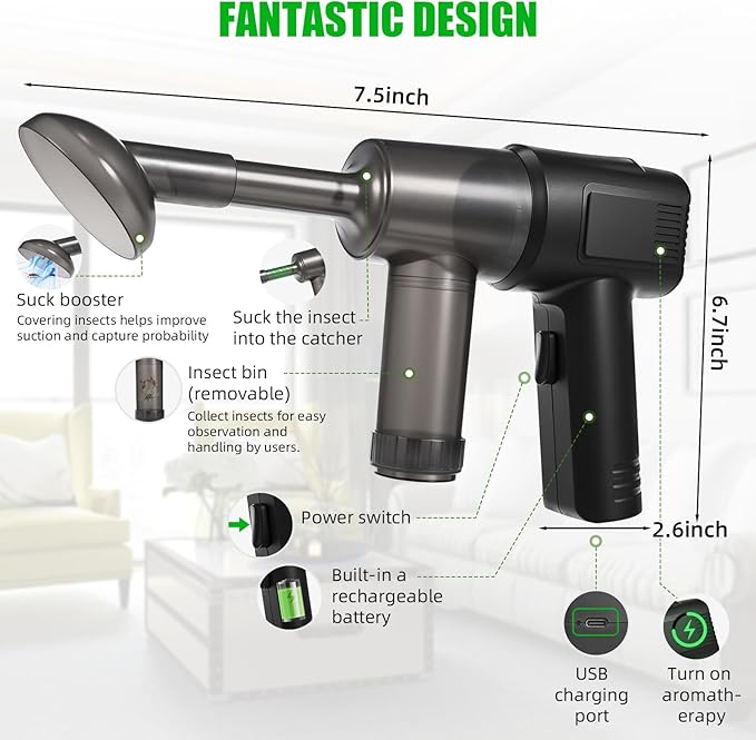 2026 Bug Vacuum Catcher,Cordless Handheld Spider&Insect Catcher with Strong Suction,USB Rechargeable Bug Sucker for Stink Bugs,Moths,Cockroaches,Flies,Indoor Home Car Kitchen Use,Safe for Kids&Adults