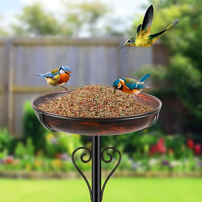 Metal Bird Bath for Outside, Vintage Freestanding Birdbaths with Metal Stake, Upgraded 5 Pronged Base Birdfeeder Feeder Bowl for Outdoors Garden Patio Yard Lawn Decor (Vintage Bronze)