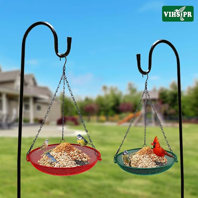 Hanging Platform Bird Feeder, 12 in, Red | Metal Mesh Seed Tray, For Wild Birds, Outdoor Use