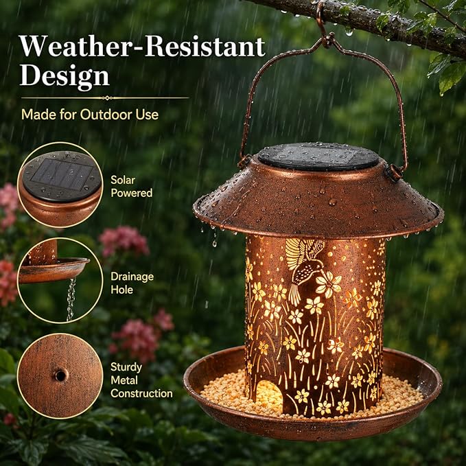Bird Feeders for Outdoors Hummingbird Solar Lanterns Outdoor Waterproof Hanging Garden Decor Birthdays for Women Mom Metal Solar Decoration Outside for Yard, Patio,