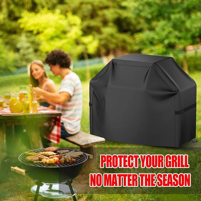Grill Cover, 44 inch Small Gas Grill Cover for Outdoor Grill, Waterproof, Weather Resistant, UV & Fade Resistant, BBQ Grill Cover with Hook and Loop Straps, Black
