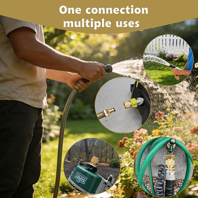 3/4 Inch GHT Solid Brass Garden Hose Quick Connect Fittings, Water Hose Connectors with Leak-Proof Seal for Outdoor Gardening and Cleaning Use (6, Gold)