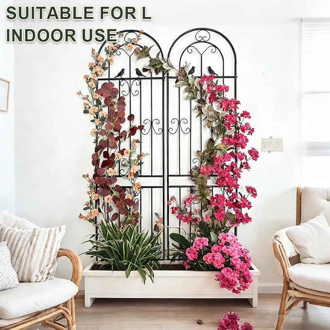 2 Pack 86.7" H x 19.7" W Metal Garden Trellis for Climbing Plants Outdoor, Black Lattice Panel, Sturdy Plant Support for Roses, Vines, Cucumbers & Vegetables