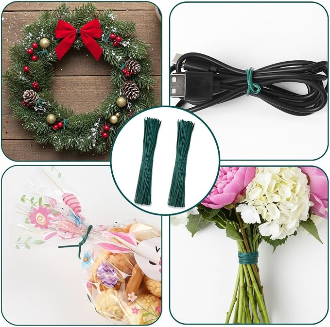 Twist Ties for Plants, 200Pcs 8 Inch Plant Ties Reusable Plastic Garden Twist Tie Green Wire Twist Ties for Plastic Bags Christmas Tree Wreath Gardening Cable Organization Home Office Use