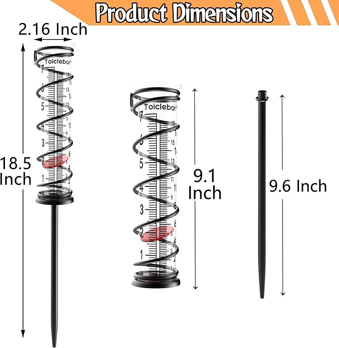Rain Gauge Outdoor,7 Inch Capacity Garden Rain Gauge with Easy-Read Red Float,Accurate Dual Scale (Inch & cm),Heavy-Duty Glass Tube with Metal Stand,Ground or Wall Mount for Yard & Lawn