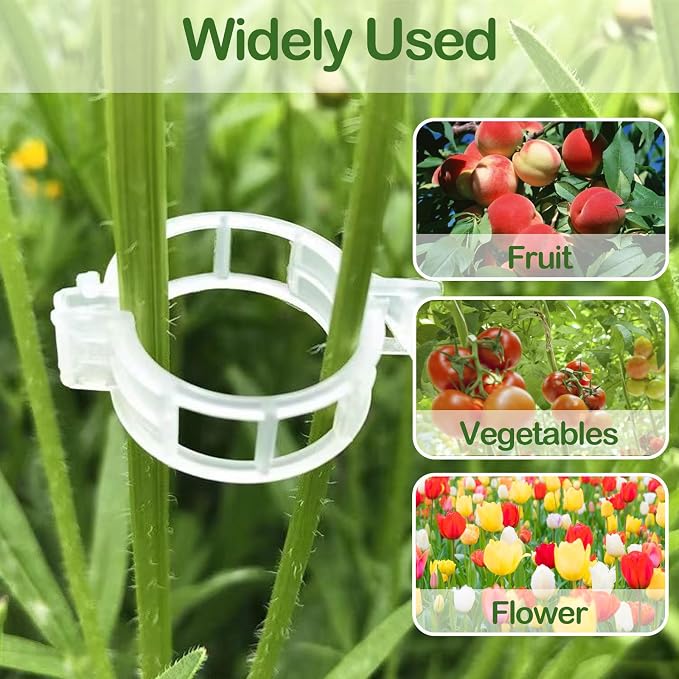 100 Pcs Plant Support Clips, Secure Plastic Plant Clips for Support Grape Vine, Tomato Clips for String Trellis to Grow Upright and Healthier, Garden Clips Outdoor Indoor Use(White)