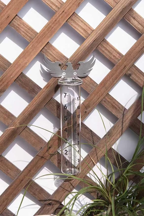 7" Rain Gauge Outdoor, Accurate Glass Tube Best Rated with Eagle Shape Rack, Decorative Eagle Rain Measure Tool for Garden, Lawn, Patio (Style A)