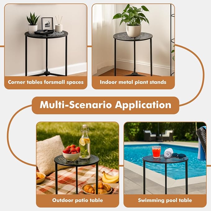 Party Zealot Set of 2 Small Round Metal Side Tables, 13-Inch Black Outdoor End Tables for Patio, Balcony, Porch or Garden – Weather-Resistant Corner Coffee Table for Small Spaces & Indoor Plant Stand