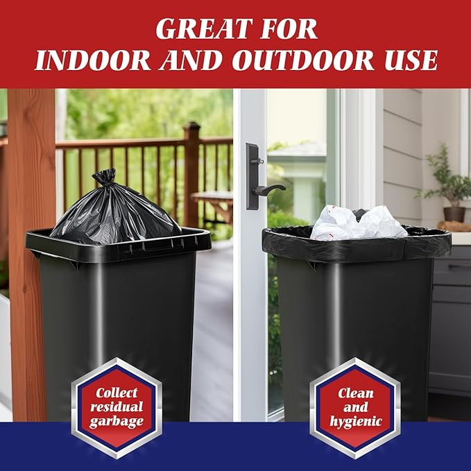 Teivio Trash Bags, 55-60 Gallon, 60 Count, Black, for Bathroom, Office, Industrial, Commercial, Janitorial, Municipal, Recycling