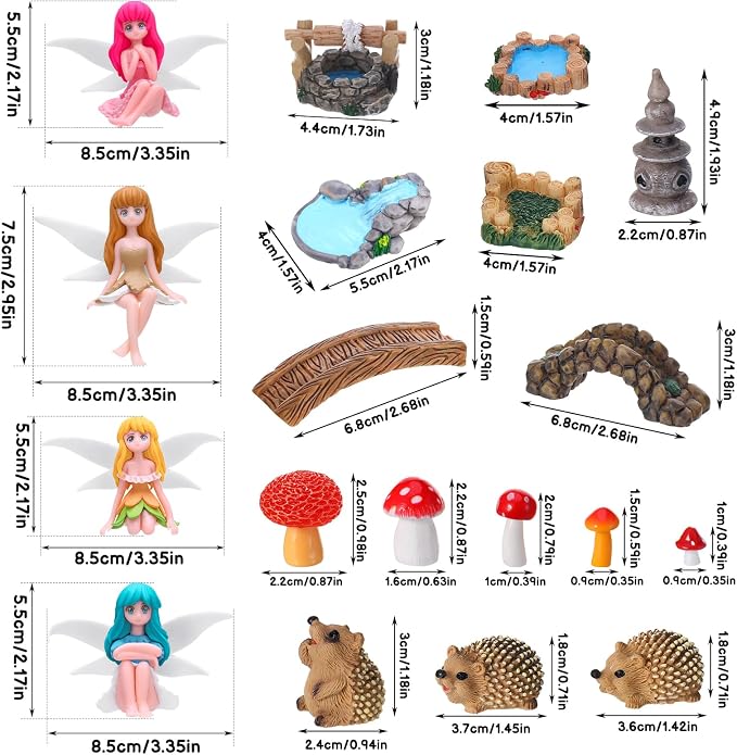 28Pcs Fairy Garden Accessories, Miniature Garden Ornaments Landscape Decorations Mini Fairy Figures Animal Plant Set for Outdoor DIY Terrarium Potted Plants Dollhouse Desk Decor