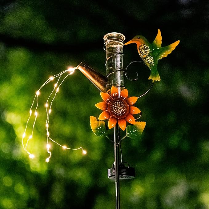 Rain Gauge Outdoor, Solar Hummingbird Rain Gauges, Rust-Proof Fallrain Gauge for Yard, Lawn Pathway, Passage, Patio