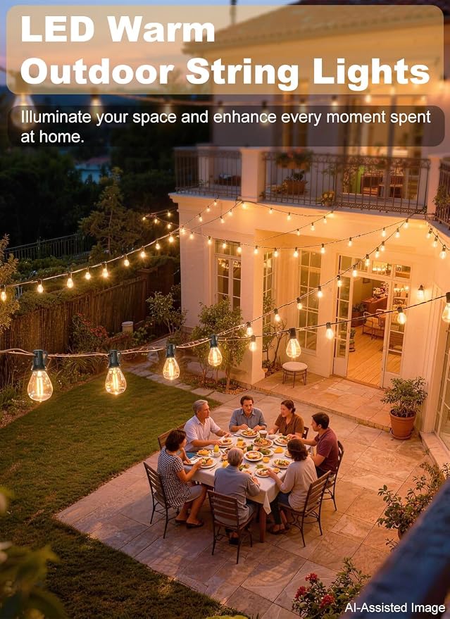 50FT Outdoor String Lights Waterproof, 20+1 Shatterproof S11 LED Bulbs, Extra Long Patio Lights for Outside, Bistro Cafe Decor, Backyard Garden Hanging Lights, Outside Fence Light String