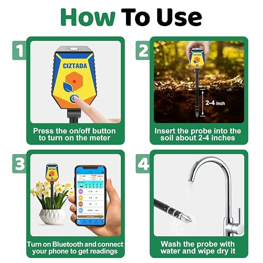 Smart Soil Moisture Meter pH Salinity Tester 8 in 1 Moisture pH Light Environment Humidity Fertility EC Salt Temp Soil Meter for Indoor/Outdoor Plants with App Monitor for Garden, Lawn, Farm