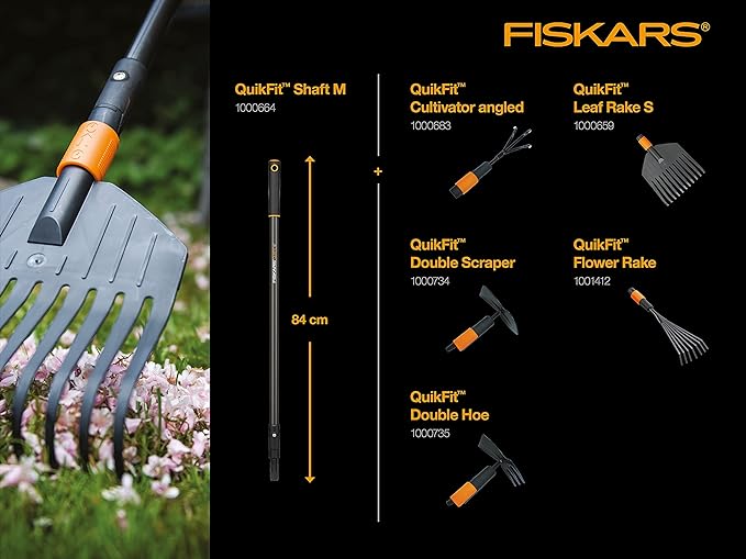 Fiskars QuikFit Cultivator Angled, Small Rake, Tool Head, Width: 5.5 cm, Black/Orange, 1000683