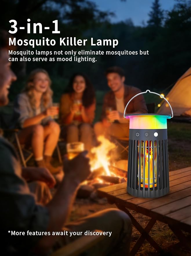 NEXLY SJZ-091 Solar Bug Zapper Portable Outdoor Waterproof Mosquito Killer Light Indoor Home Rechargeable Fruit Fly Trap Lamp 4200V Electric Gnat Traps for Room Garden Courtyard Kitchen Camping Patio