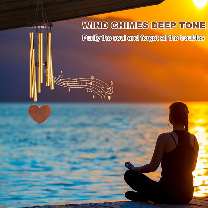 Gold Metal Wind Chimes Outdoor Large, Elegant Aluminum Tubes with Deep Tone, Modern Decorative Hanging Wind Chime for Garden Patio Porch Balcony Yard Home Decor