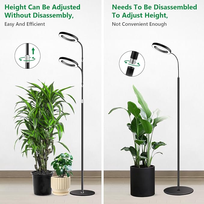 Aumtrly Grow Lights for Indoor Plants, Full Spectrum Floor Standing Plant Lights with 68" Stand for Growing Large Tall Plants, Black Halo LED Plant Grow Light with 6/12/16H Timer