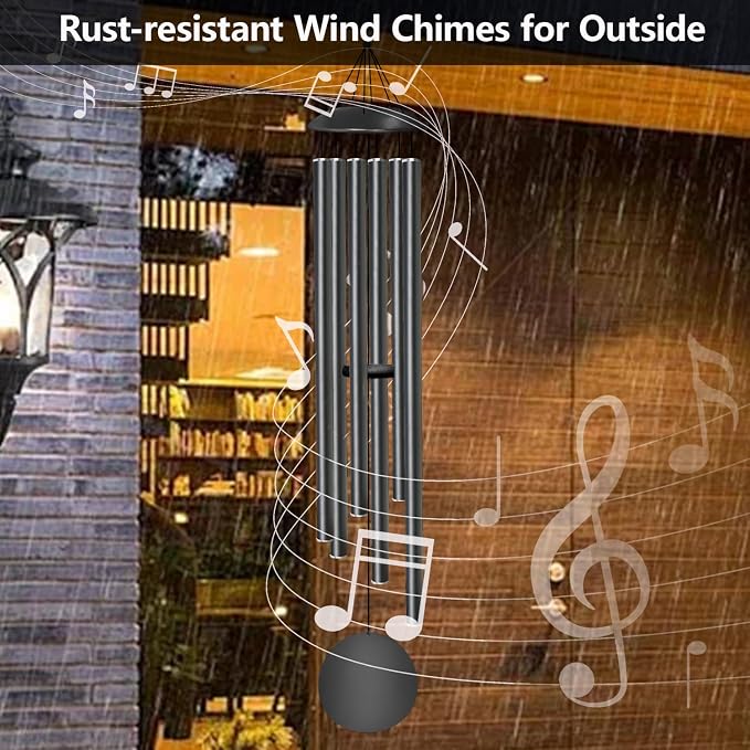 66" Wind Chimes for Outside Deep Tone - 6 Thicken Tubes Large Wind Chimes for Outdoor, Gifts for Mothers Day, Women, Mom, Grandma, Sympathy, Big Windchimes for Garden and Patio (Black)