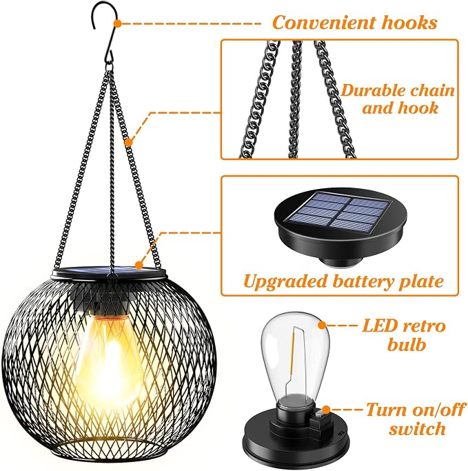 Solar Lantern Outdoor Waterproof, KagoLing Upgraded Hanging Solar Lights Outdoor Garden Decorations Lighting Solar Powered Waterproof Tree Lantern for Garden Yard Patio Pathway,1Pack