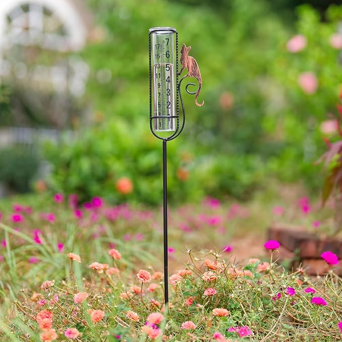 Rain Gauge Outdoor with 7 Inch Glass Tube, Rain Gauges Large Clear Numbers Measure Gauge for Yard, Garden, Lawn(Cat)