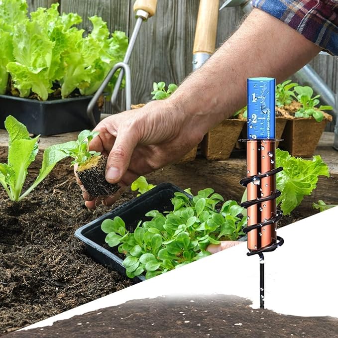 Copper Rain Gauge Outdoor Accurate Rain Gauge Rain Measure Gauge Decorative Rain Gauge Stake for Yard Garden Patio Lawn Orange