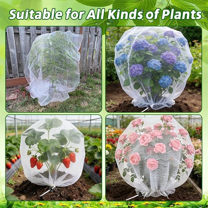 Bird Netting for Garden Protection, 2 Pack Garden Netting Pest Barrier with Drawstring 3.3Ftx2.7Ft Blueberry Bushes Fruit Tree Netting Garden Plant Protection Mesh Covers for Vegetables Bushes Flowers