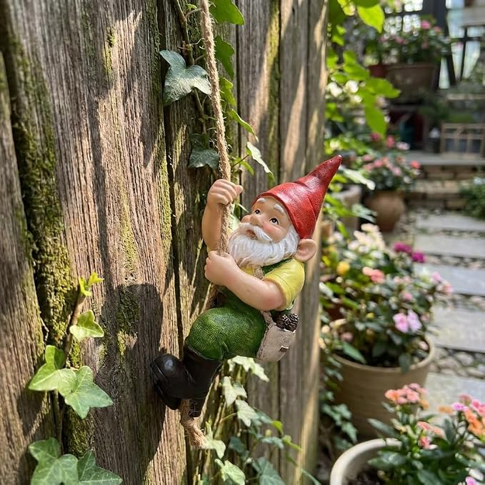 TERESA'S COLLECTIONS Garden Outdoor Decor,Hanging Gnomes Garden Decor,Climbing Gnomes Statue,Waterproof Resin Garden Statue, Garden Gift, Indoor/Outdoor, 8"