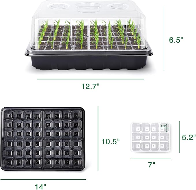 Delxo 144 Cells Seed Starter Kit 3 Pack Large Seedling Starter Tray Total with Humidity Domes - Adjustable Vents & Deep Base Germination Kit for Indoor Gardening - Includes 10 Tags & Tools