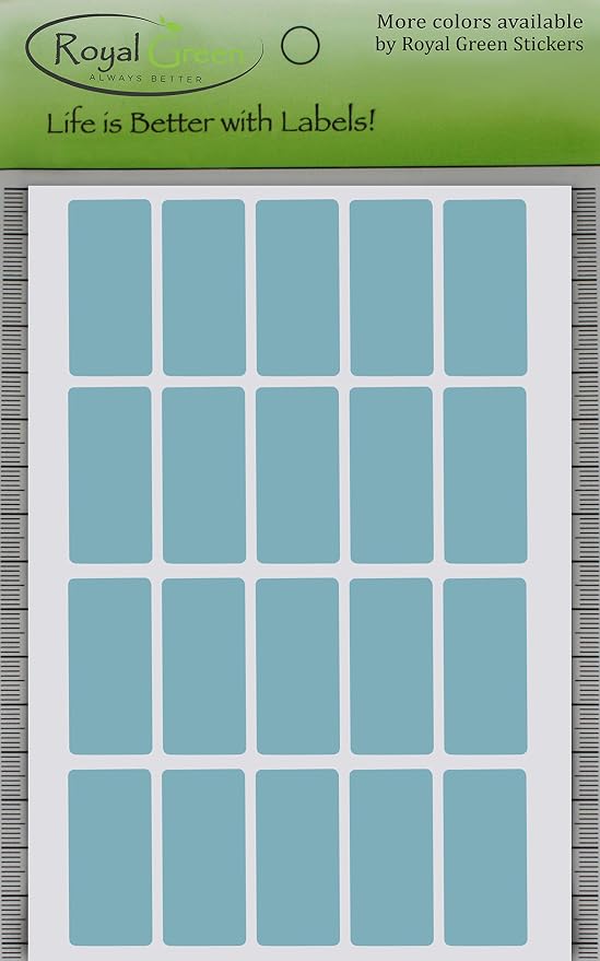Royal Green Rectangular Colored Tag Stickers in Light Blue (40mm x 19mm) 1.57 inch x 0.75-1000 Pack