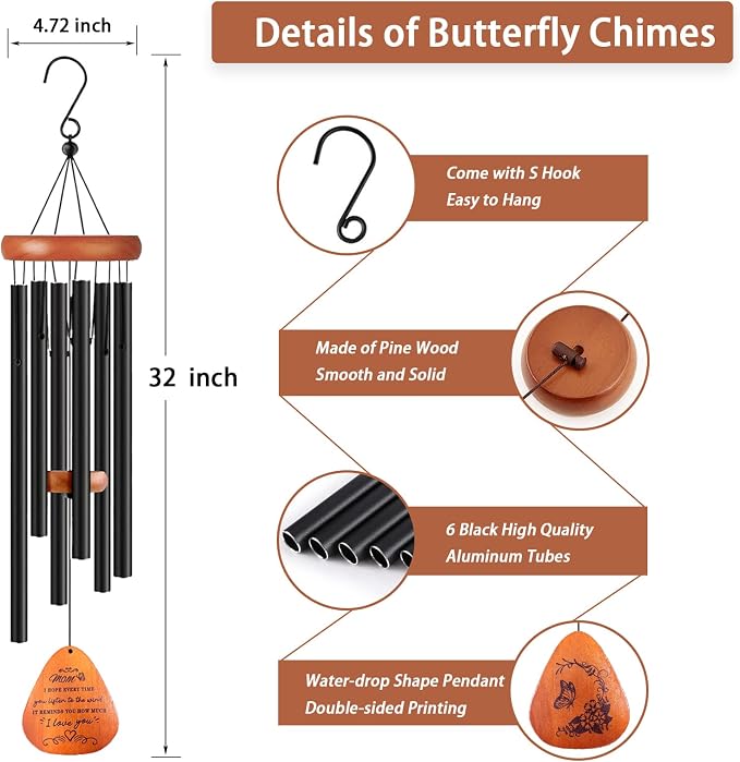 Mom Gift, 32" Mom Wind Chimes Gifts, Birthday Gifts from Daughter, Gift for Mothers Day Christmas